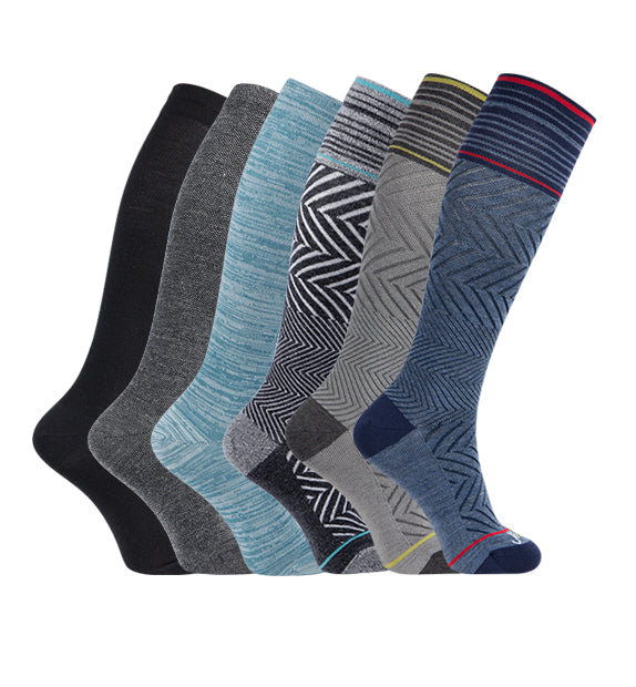 Merino Wool Compression Socks#color_black-grey-teal-blue-black-grey-denim