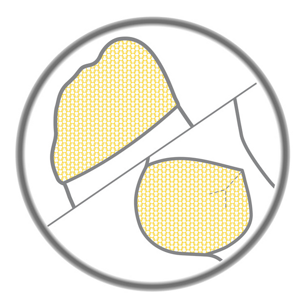 Circular icon with a yellow textured pattern inside a gray outline on a white background Better-durability-cushions-square-icon