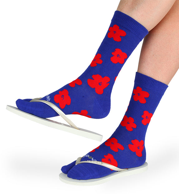 Cotton Split Toe Crew Socks - Flower - 3 Pack