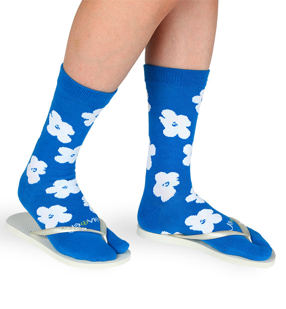 Cotton Split Toe Crew Socks - Flower - 3 Pack