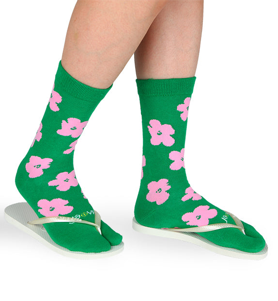 Cotton Split Toe Crew Socks - Flower - 3 Pack