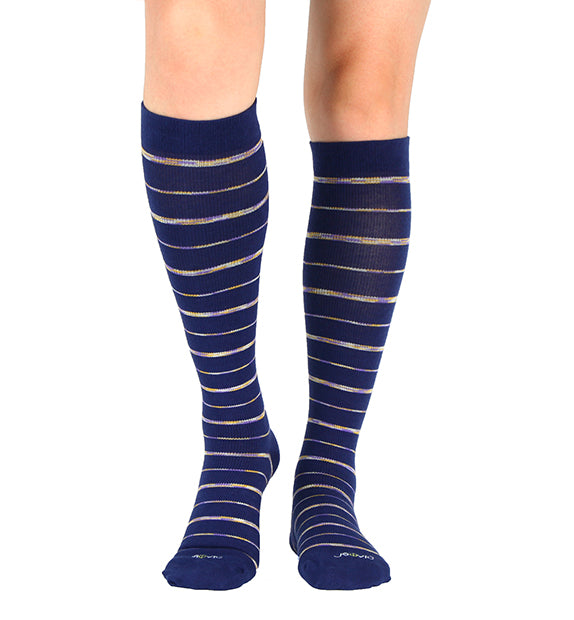 Cotton Everyday Compression Socks (15-20mmHg) - Variegated Stripes - 3 Pack