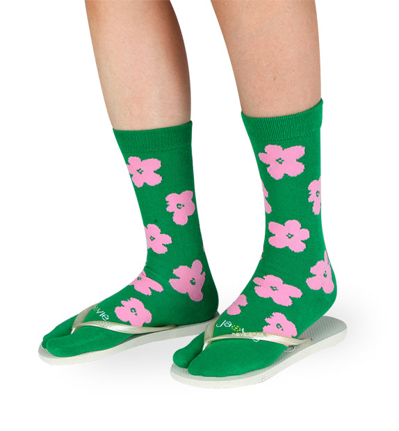 Cotton Split Toe Crew Socks - Flower - 3 Pack