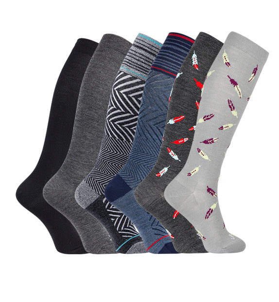 Merino Wool Compression Socks#color_black-grey-black-denim-med-grey-light-grey