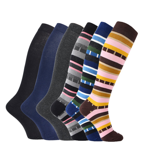 Cotton Compression Socks#color_black-navy-grey-solids-brown-blue-black-textured-stripes