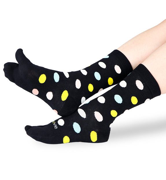 Cotton Split Toe Crew Socks - Dots- 3 Pack