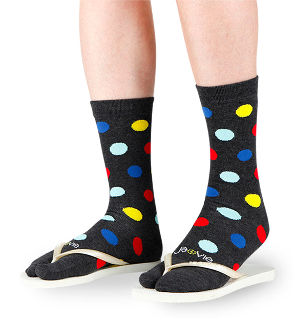 Cotton Split Toe Crew Socks - Dots- 3 Pack