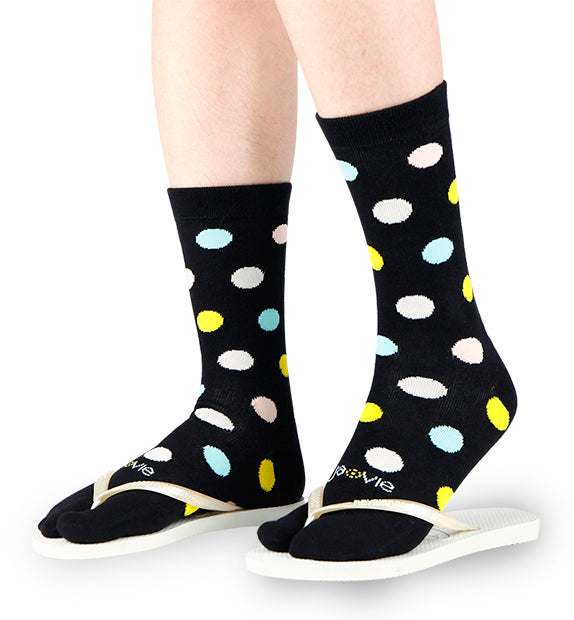 Cotton Split Toe Crew Socks - Dots- 3 Pack