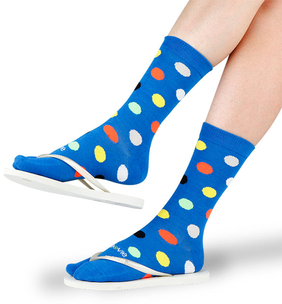 Cotton Split Toe Crew Socks - Dots- 3 Pack