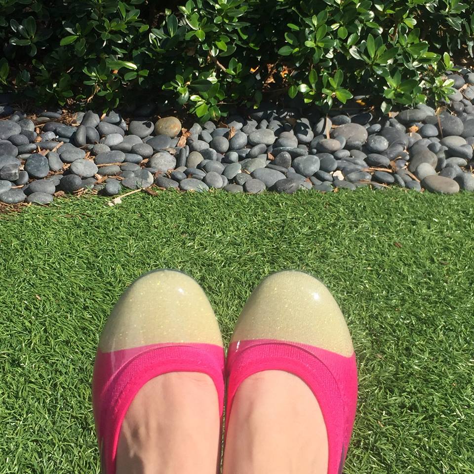 ja-vie gold cap/hibiscus jelly flats shoes