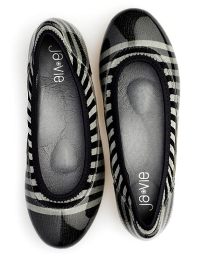 ja-vie charcoal/black rugby stripe jelly flats shoes