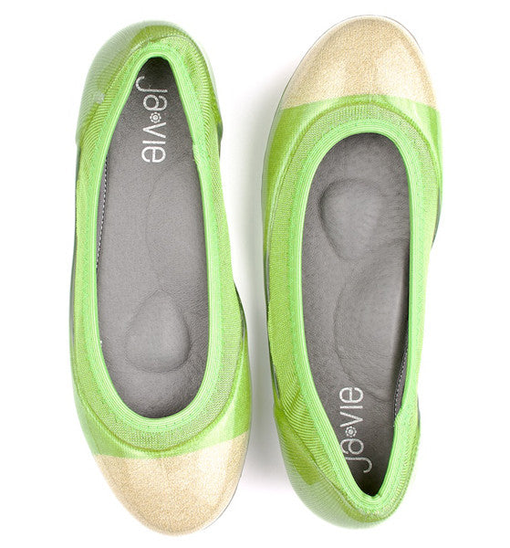 ja-vie parrot green/gold jelly flats shoes