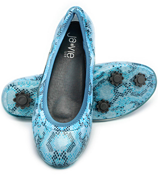 ja-vie snakeskin print blue jelly flats shoes