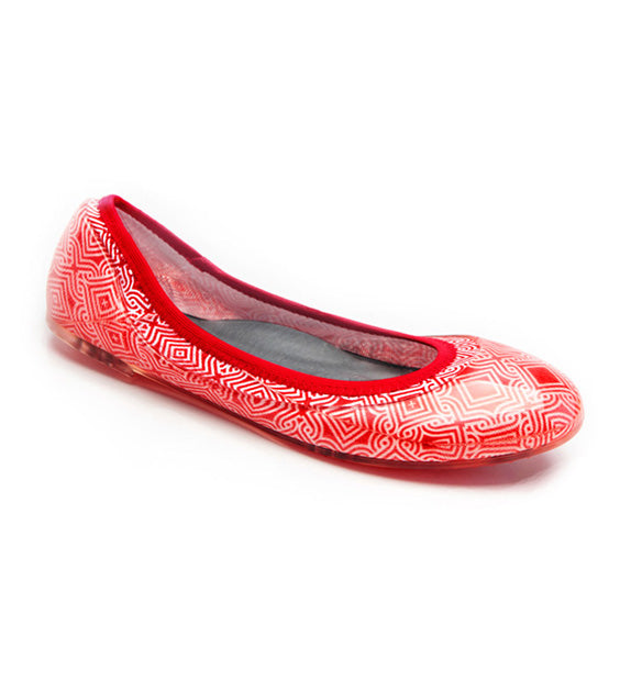 ja-vie red/white mosaic Print jelly flats shoes