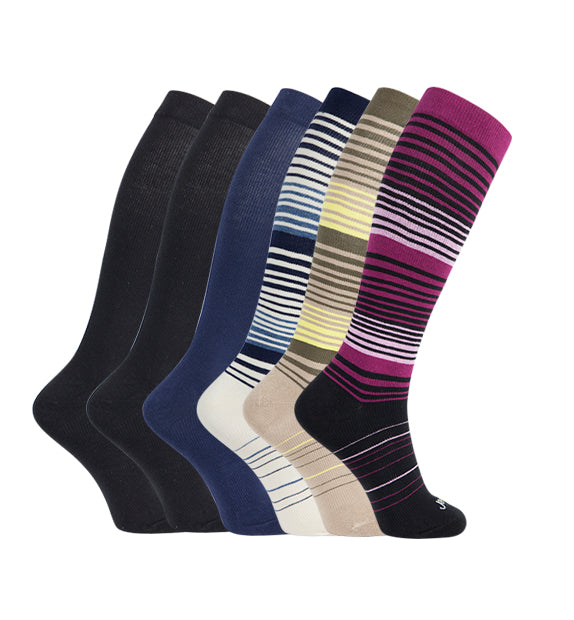 Cotton Compression Socks#color_black-navy-solids-white-khaki-fuchsia-stripes