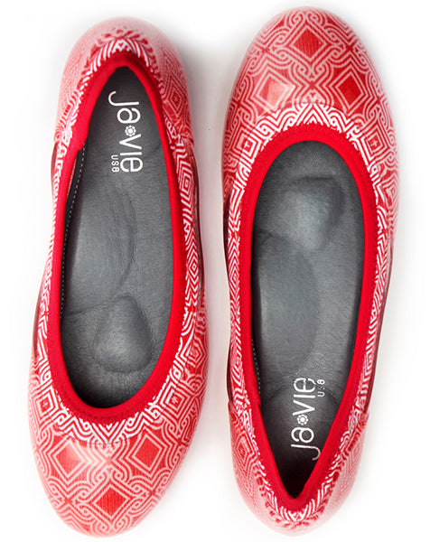 ja-vie red/white mosaic Print jelly flats shoes